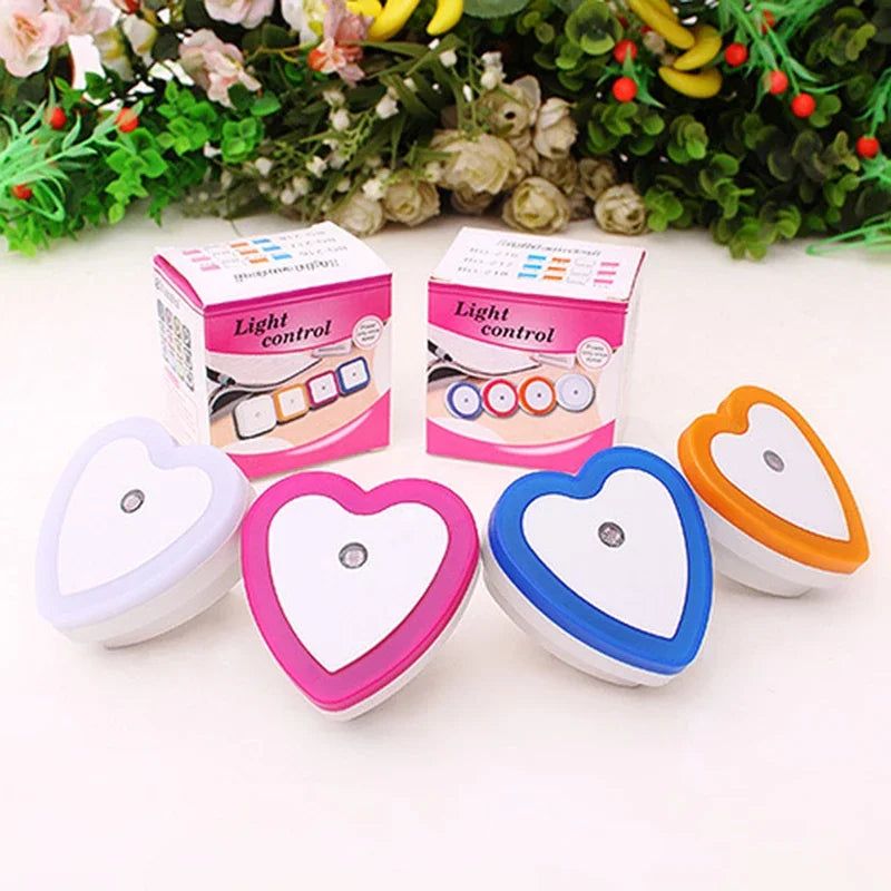 LED Night Lights Heart-shaped  Wireless Sensor EU/US Plug Night Ligh Bedroom Living Room Baby Room Lighting Energy-saving Light