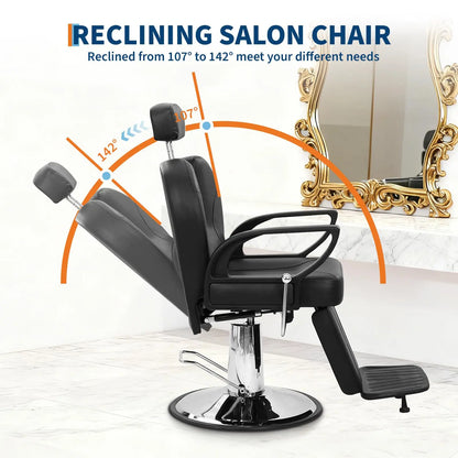 Premium Hydraulic Barber Chair 360° Swivel Reclining Salon Chair With Headrest & Footrest, 330 Lbs Max Load
