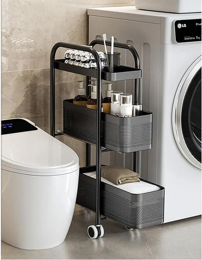 Slim Storage Cart with Track Pull,Bathroom Storage Organizer Rolling Utility Cart, for Office Bathroom Kitchen Laundry Room