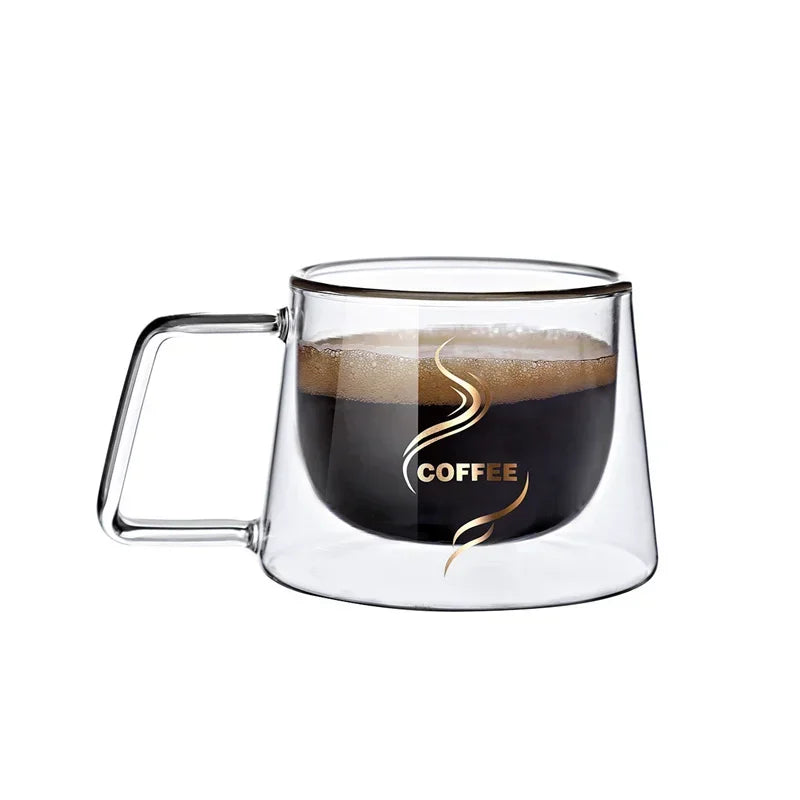 JUSTINLAU 200ML Espresso Cup Heat-resistant Double Wall Glass Coffee Mug with Handle Cappuccino Latte Breakfast Tea Water Cups