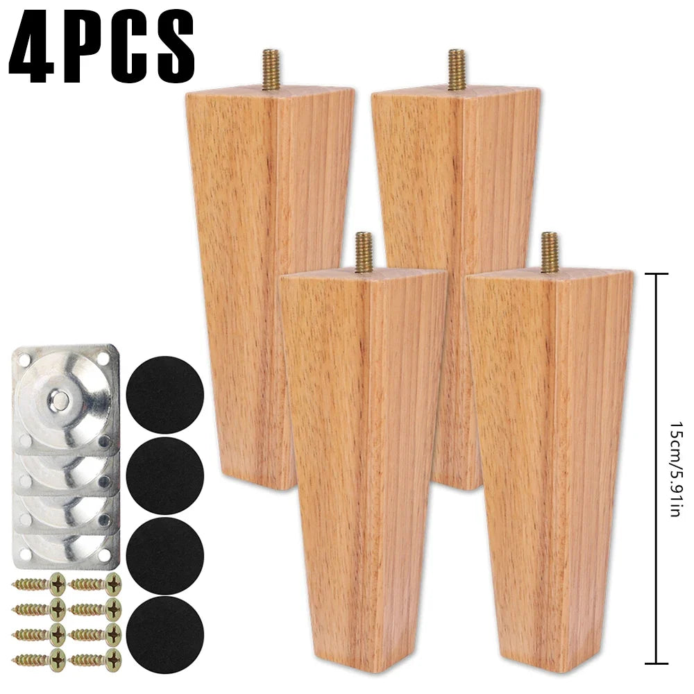 4/8Pcs Square Furniture Feet 6/10/15cm Solid Wood Sofa Legs Replacement Height Furniture Legs with Screws Mounting Plate Pads