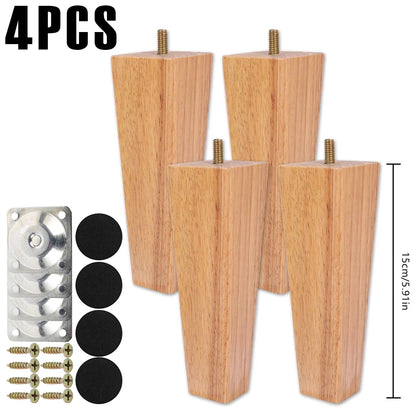 4/8Pcs Square Furniture Feet 6/10/15cm Solid Wood Sofa Legs Replacement Height Furniture Legs with Screws Mounting Plate Pads