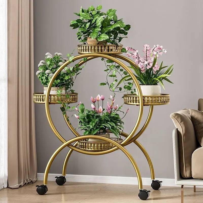 Metal Multi Tiers Rolling Plant Stand Indoor Outdoor Plant Shelf Pot Holder Home Living Room Balcony Plant Stand Outdoor