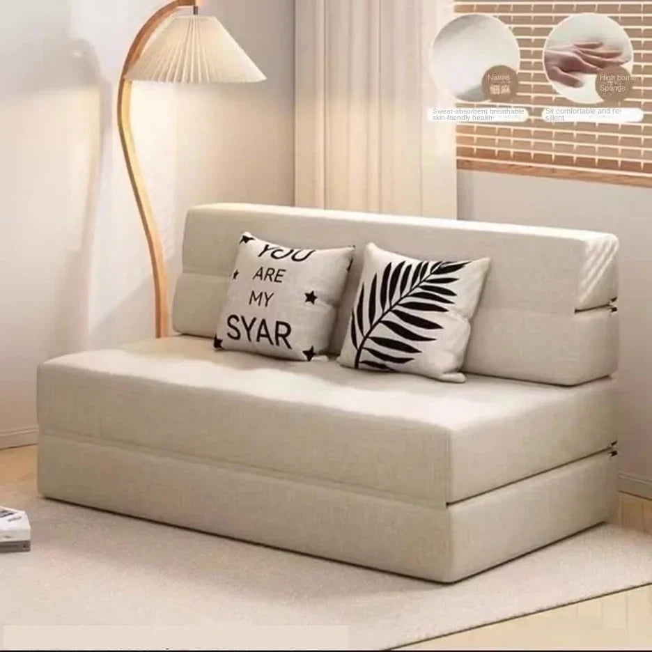 Folding sofa bed dual-purpose small apartment living room bedroom tatami rental house lazy sofa accompanying bed anti-fall pad