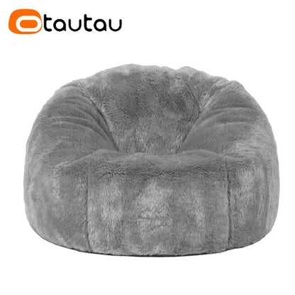 OTAUTAU Adults  Children Fluffy Faux Fur Bean Bag Pouf Cover without Filler Beanbag Puff Salon Ottoman Corner Seat Sac DD003