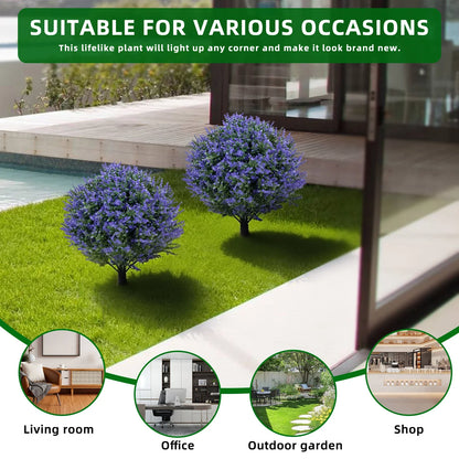 2PCS Artificial Bushes Oak Violet Ball Topiary with Peak Soil UV Resistant Ornamental Plants for Garden Terrace Balcony Decor
