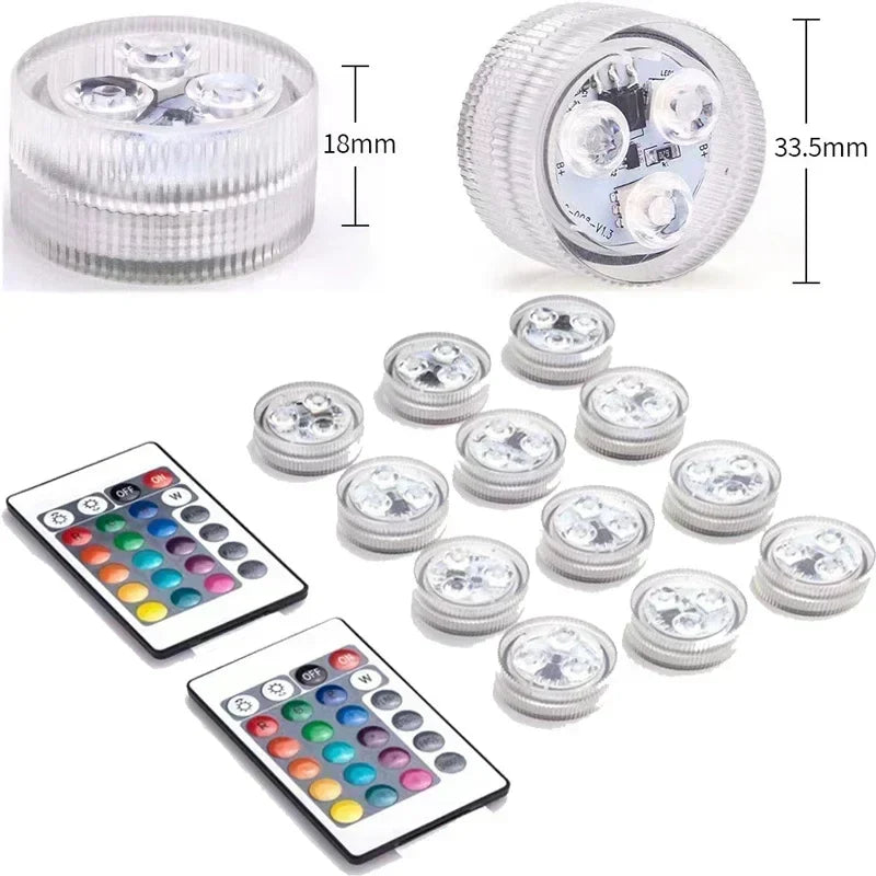 Submersible LED Light with Remote Pool Lights for Party Event Waterproof Tea Lamp for Vase Fishtank Wedding Halloween Christmas