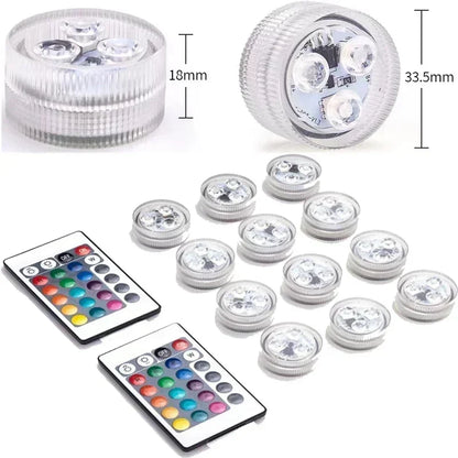 Submersible LED Light with Remote Pool Lights for Party Event Waterproof Tea Lamp for Vase Fishtank Wedding Halloween Christmas