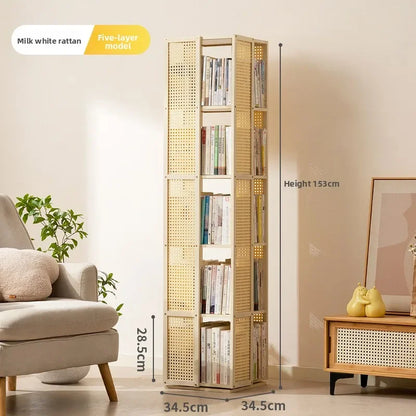 All solid wood rotating bookshelf 360-degree bookcase multi-layer storage home living room removable children's floor rack