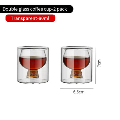 BINCOO Double-Layer Thick Glass Coffee Cup, Heat-Resistant Borosilicate Espresso Mug for Home and Office, 80ML