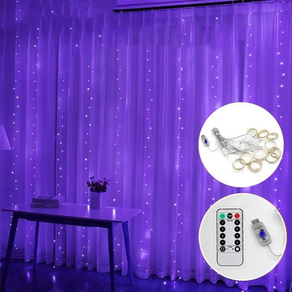 3M LED Curtain Garland Fairy String Lights Christmas Holiday Party Wedding Decoration USB Remote 8 Modes Waterfall Lighting