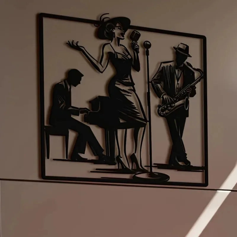 Vintage Multi-Layer Jazz Band Wall Art – Handcrafted Metal Musician Sculpture with Retro Black Finish | Ideal for Home, Bar