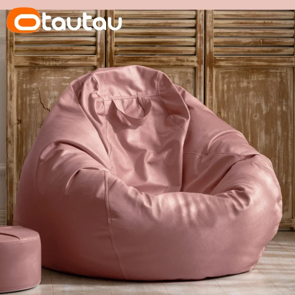 OTAUTAU 4ft Big Faux Leather Bean Bag Cover Without Filler Outdoor Beanbag Chaise Lounger Pouf Salon Game Movie Sac Puff DD004