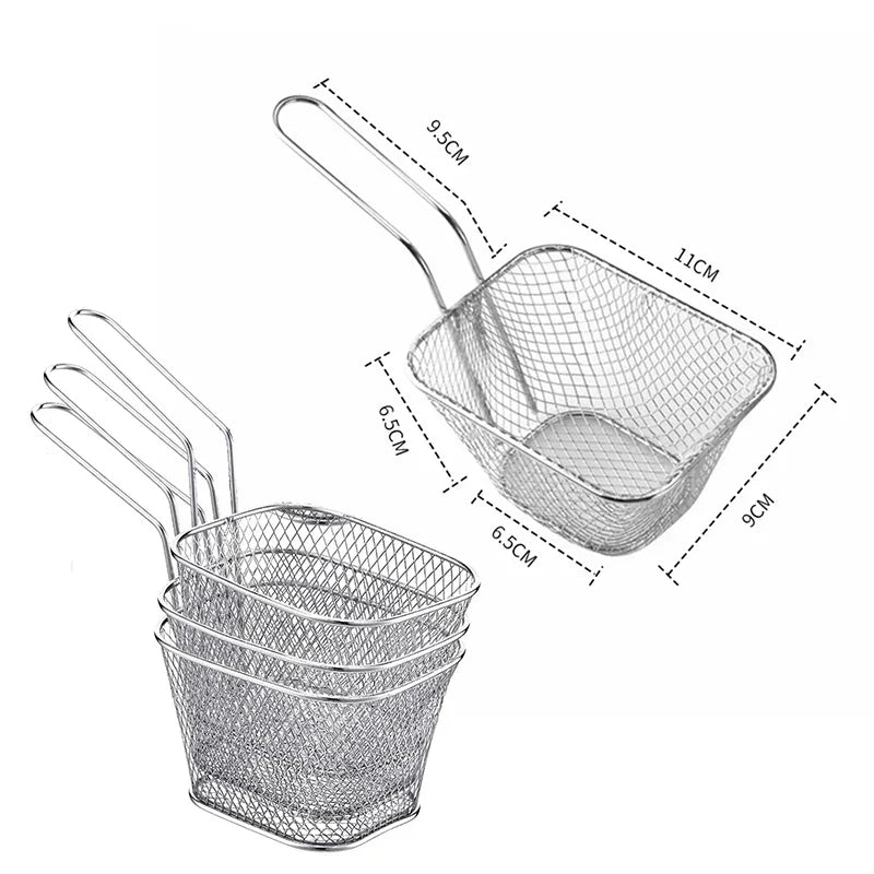 4Pcs Mini Square Fry Basket Stainless Steel French Fries Fry Basket with Handle Deep Food Serving Baskets For Onion Rings Snacks