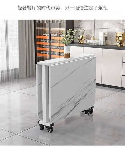 Folding dining table for small household multifunctional folding rock board table rectangular living room movable dining table