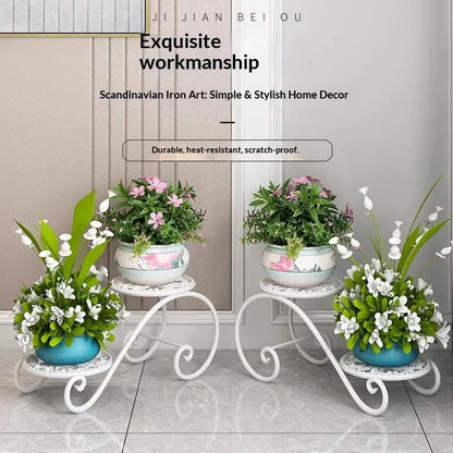 Two Tier Iron Plant Stand Floor Balcony Plant Rack Indoor Living Room Minimalist Flower Pot Shelf Hanging Plants Plant Rack
