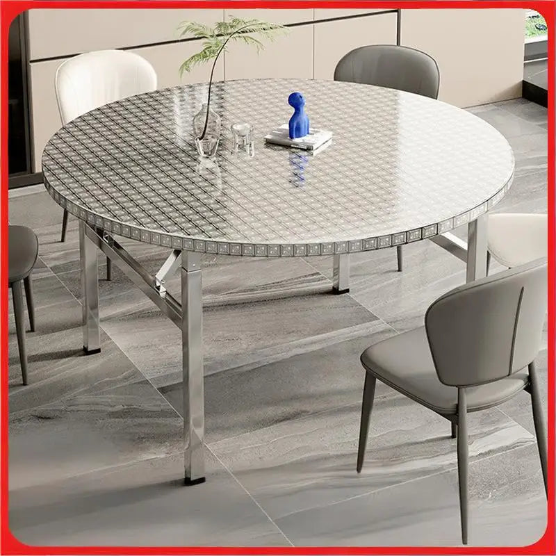 Stainless steel folding round table, suitable for home use, small apartments, large food stalls, and street vendors.