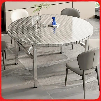 Stainless steel folding round table, suitable for home use, small apartments, large food stalls, and street vendors.