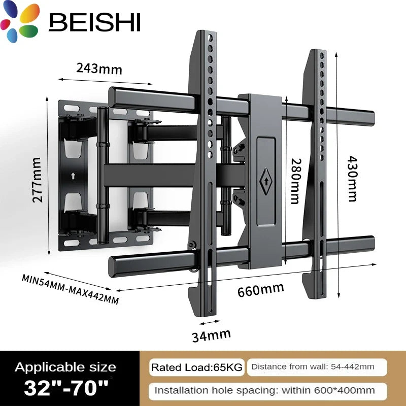 BEISHI TV Bracket  LED LCD TV Screen Wall Mount Bracket Stretch Adjustable Rotating Tilt TV Bracket Load up to 65kg VESA 600*400