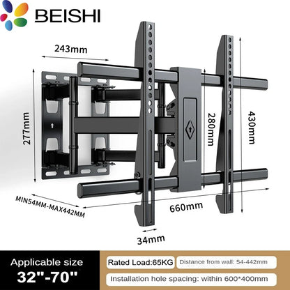 BEISHI TV Bracket  LED LCD TV Screen Wall Mount Bracket Stretch Adjustable Rotating Tilt TV Bracket Load up to 65kg VESA 600*400