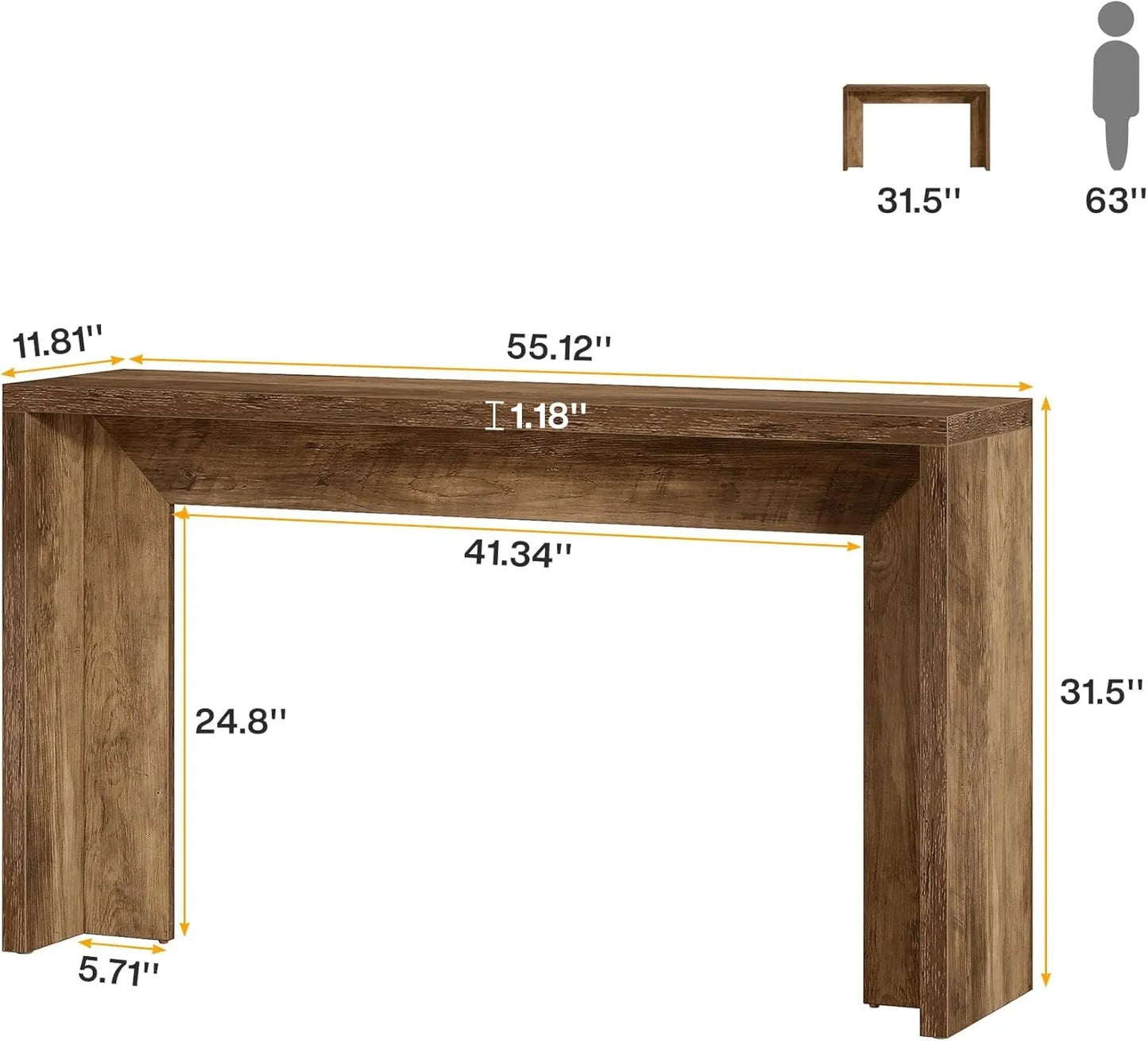 55-Inch Farmhouse Console Table, Wooden Sofa Table with Storage for Entryway