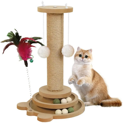 Tall Sisal Cat Scratching Post with Hanging Ball - Premium Vertical Scratcher for Indoor Cats Kittens, Interactive Toy Included