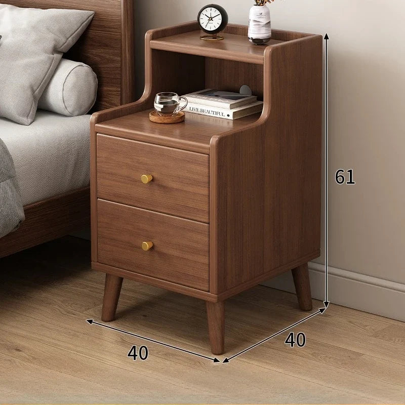 Modern New Chinese Style Nightstand - Narrow Solid Wood Bedside Table with Storage Drawer, Minimalist Bedroom Furniture