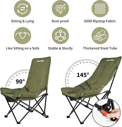 Oversized Adjustable Folding Camping Chair with Padded Seat, Side Pocket & Carry Bag