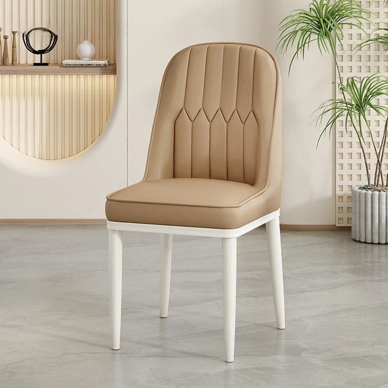 Modern Upholstered Padded Creamy Dining Chair Soft High Back Minimalist Kitchen Dining Cafe Hotel Stool Home House Furniture