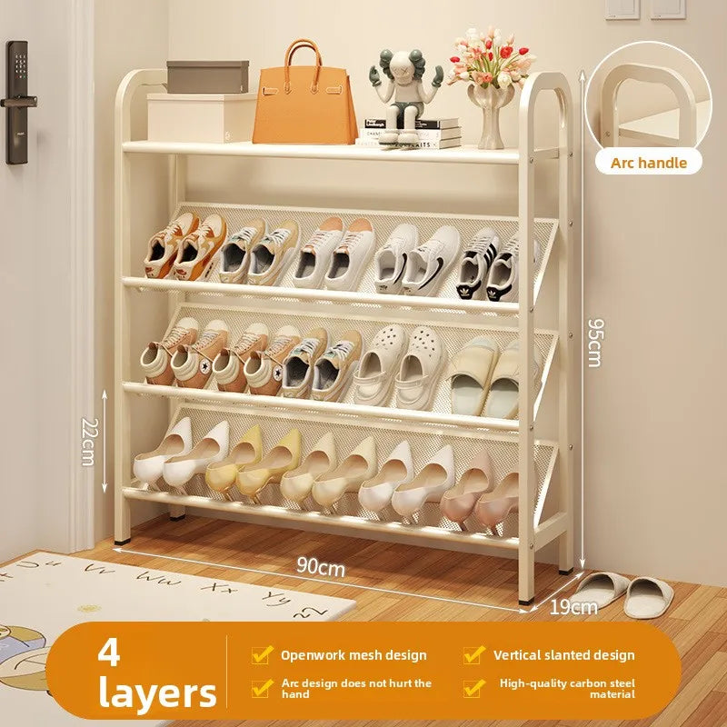 Steel shoe rack household door simple storage space saving metal multi-layer narrow shoe cabinet