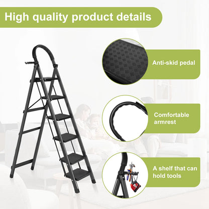 Step Ladder, Folding Step Stool, Heavy-Duty Step Ladder Stool with Handrail Wide Pedal, Anti-Slip Step Ladder with Handgrip, Mul