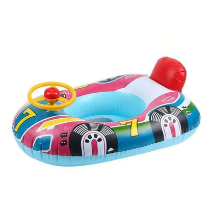 Baby Swimming Pool Float, Cute Car Design Kids Toddler Inflatable Summer Beach Floatie Boat Swim Tube Ring with Handles Safety