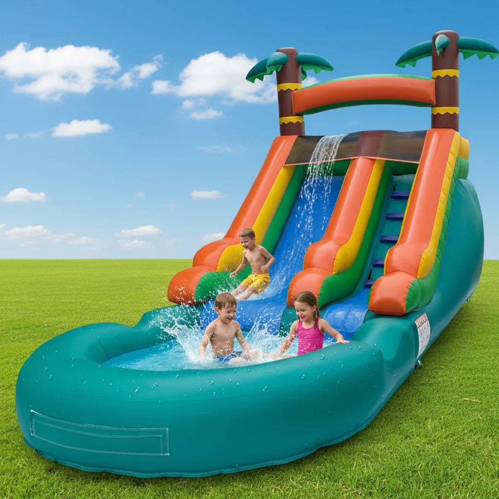 Commercial Grade WhiteInflatable Water Slide with Splash Pool and Air Blower for Party/Rental Inflatable Yard Decorations