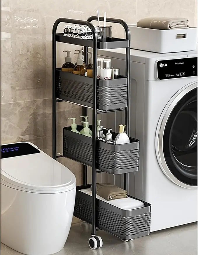 Slim Storage Cart with Track Pull,Bathroom Storage Organizer Rolling Utility Cart, for Office Bathroom Kitchen Laundry Room