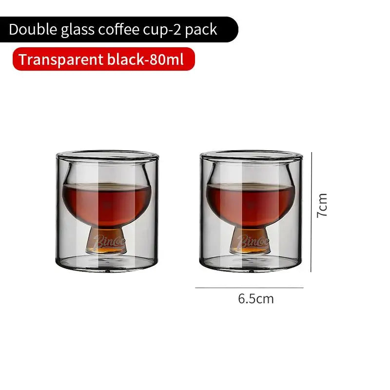 BINCOO Double-Layer Thick Glass Coffee Cup, Heat-Resistant Borosilicate Espresso Mug for Home and Office, 80ML