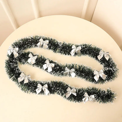 2/4MGreen Christmas Tree Decoration Ribbon Garland Christmas TreeBar Tops Ornaments Xmas Tinsel Grass Ring Family Reunion Party