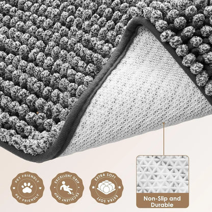 Super Absorbent Dog Door Mat for Muddy Paws, Quick Dry Washable Pet Rug, Non-Slip Indoor Outdoor Entryway, Grey