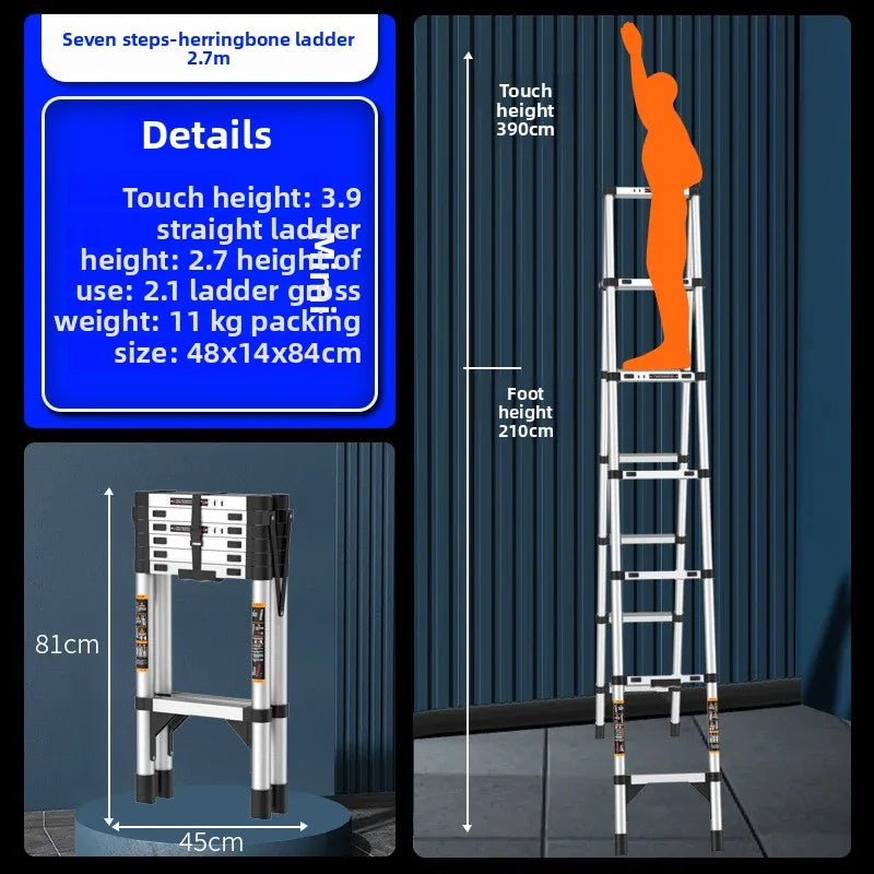 Stainless steel telescopic ladder thickened straight ladder folding herringbone ladder portable household ladder