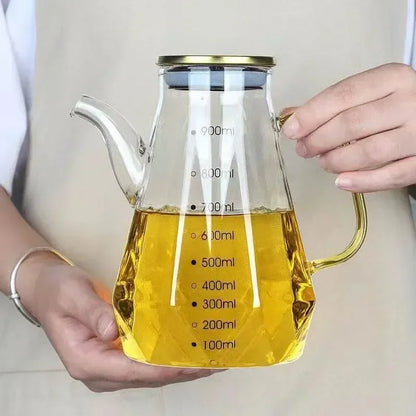 JUSTINLAU High Borosilicate Glass Oil Pots Diamond Oil Bottle with Scale Kitchen Soy Sauce Vinegar Condiment Storage Container