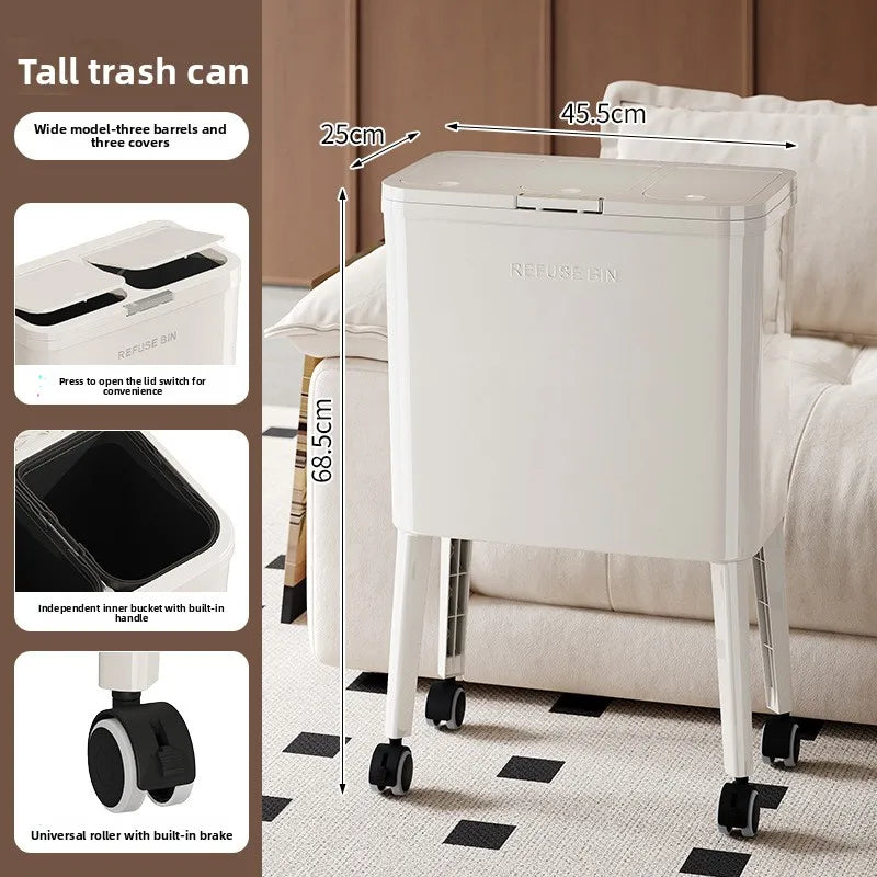 Large Capacity Kitchen Trash Can Lid Automatic Touchless Step Pedal Tall Rolling Wheels No Bend Home Household Bolsas Basura