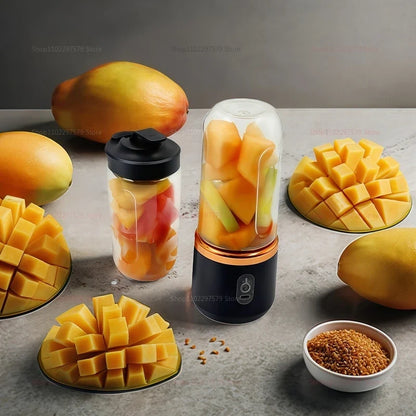 Mini Juice Extractor Portable Dual Cup Fruit Juicer Blender USB Rechargeable Wireless Compact Ice Blender for Travel and Home
