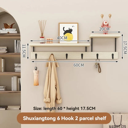 Solid wood clothes hook, multifunctional coat hook on the entrance entrance wall, key hook, wall mounted non perforated row hook
