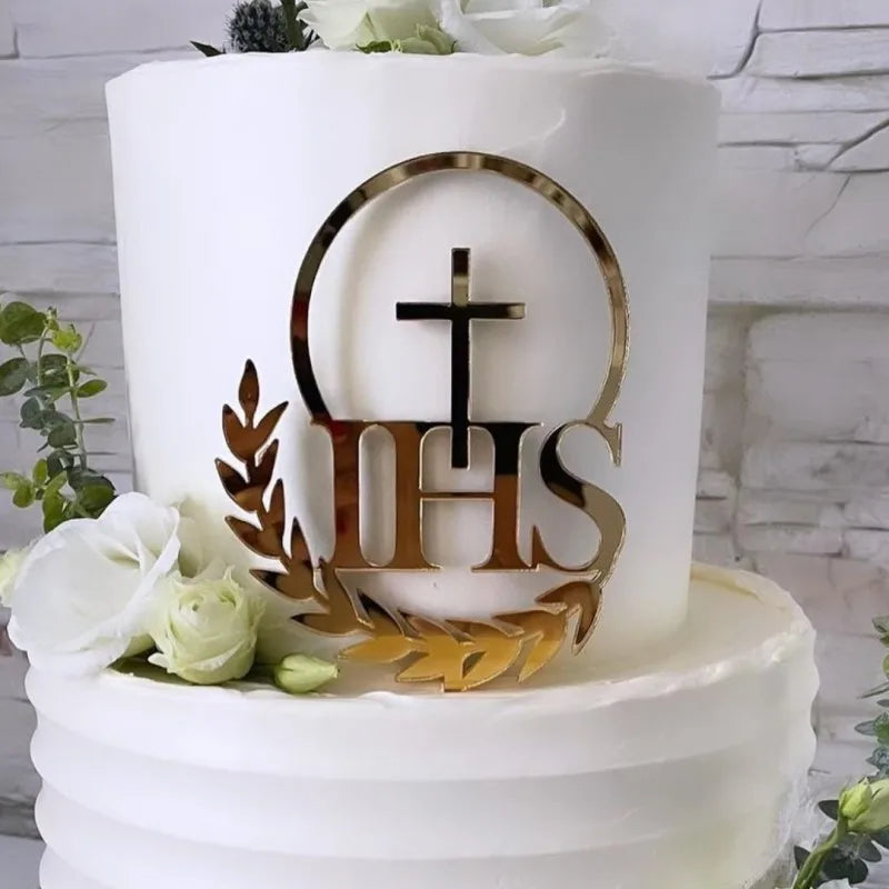 2025 Christ Cross Birthday Cake Topper Gold Acrylic Dove Cross Eucharist Baptism Party Communion Baptism Cake Topper Decoration