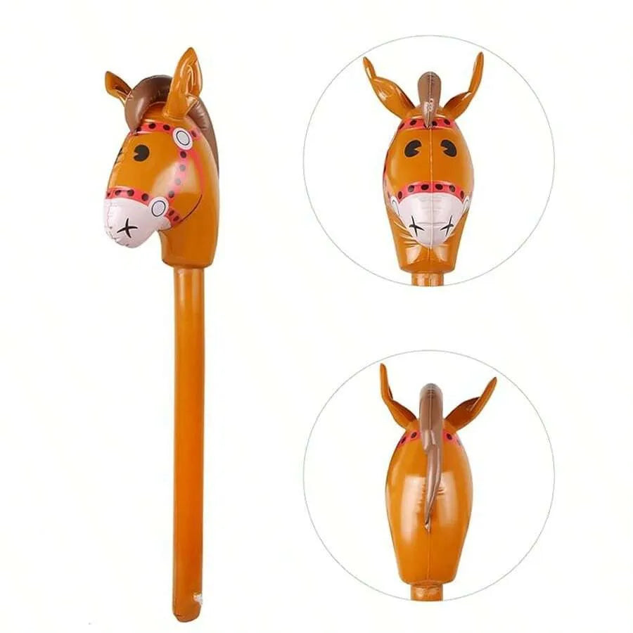3PCS Inflatable Horsehead Stick, Cute Brown Horsehead Stick, Suitable For Cowboy Themed Birthday Party Decoration