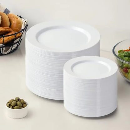 200 PCS Plastic Plates Premium Heavy Duty Disposable Plates for Party 100 Dinner Plates and 100 Salad Dessert Plates Sturdy Har