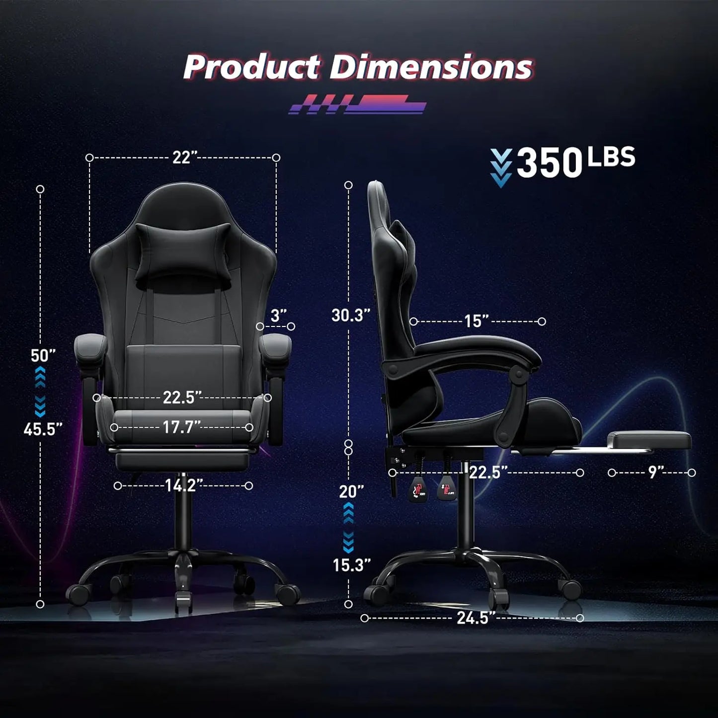 Gaming Chair for Adults, Ergonomic Computer Chair with Linkage Armrests,Height Adjustable Gamer Chair with Footrest and Headrest