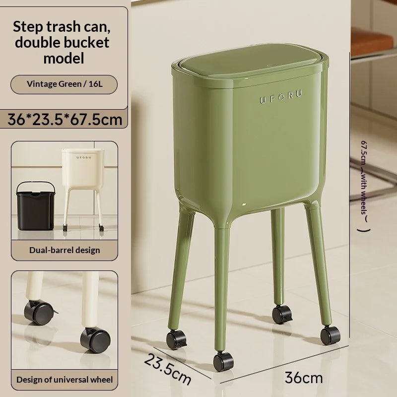 Waste Bins Step Trash Can Covered Lid Large Capacity Kitchen Bathroom Living Room Soft Close Garbage Bin Trash Can Household