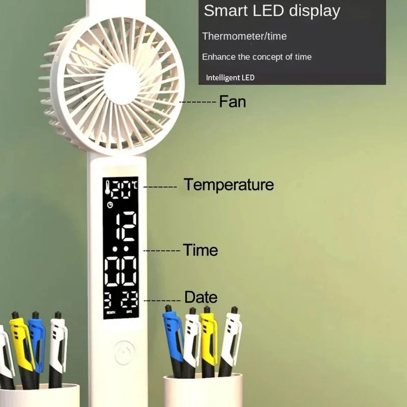 LED Desk Lamp Portable Foldable Fan Lamp Smart Display Clock USB Rechargeable Desk Lamp Eye Protection Study Reading Desk Light