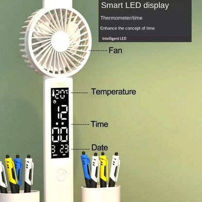 LED Desk Lamp Portable Foldable Fan Lamp Smart Display Clock USB Rechargeable Desk Lamp Eye Protection Study Reading Desk Light