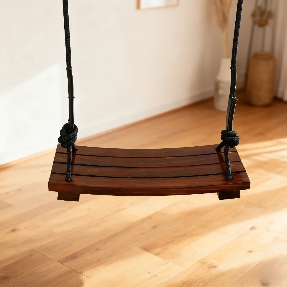 Adult Hanging Swing Chair - Solid Wood Porch Swing for Indoor/Outdoor Use, Garden Tree Hammock with Weather-Resistant Finish